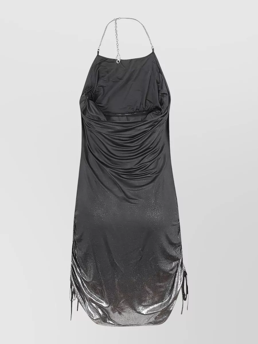 Diesel Dress Halter Neckline Metallic Ruched Chain