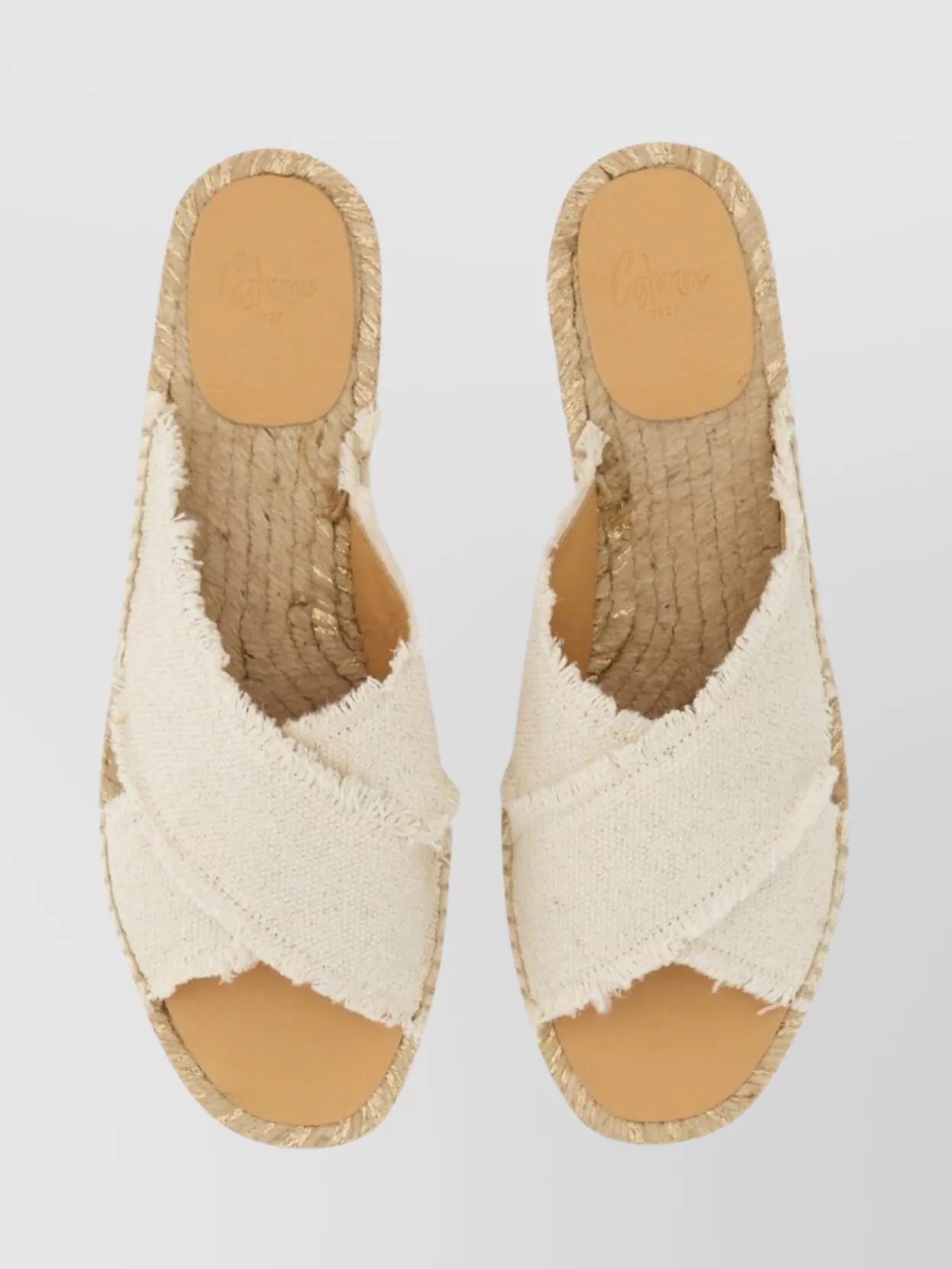 Castaner Crossed Straps Espadrille Sole Frayed Edges Sandals