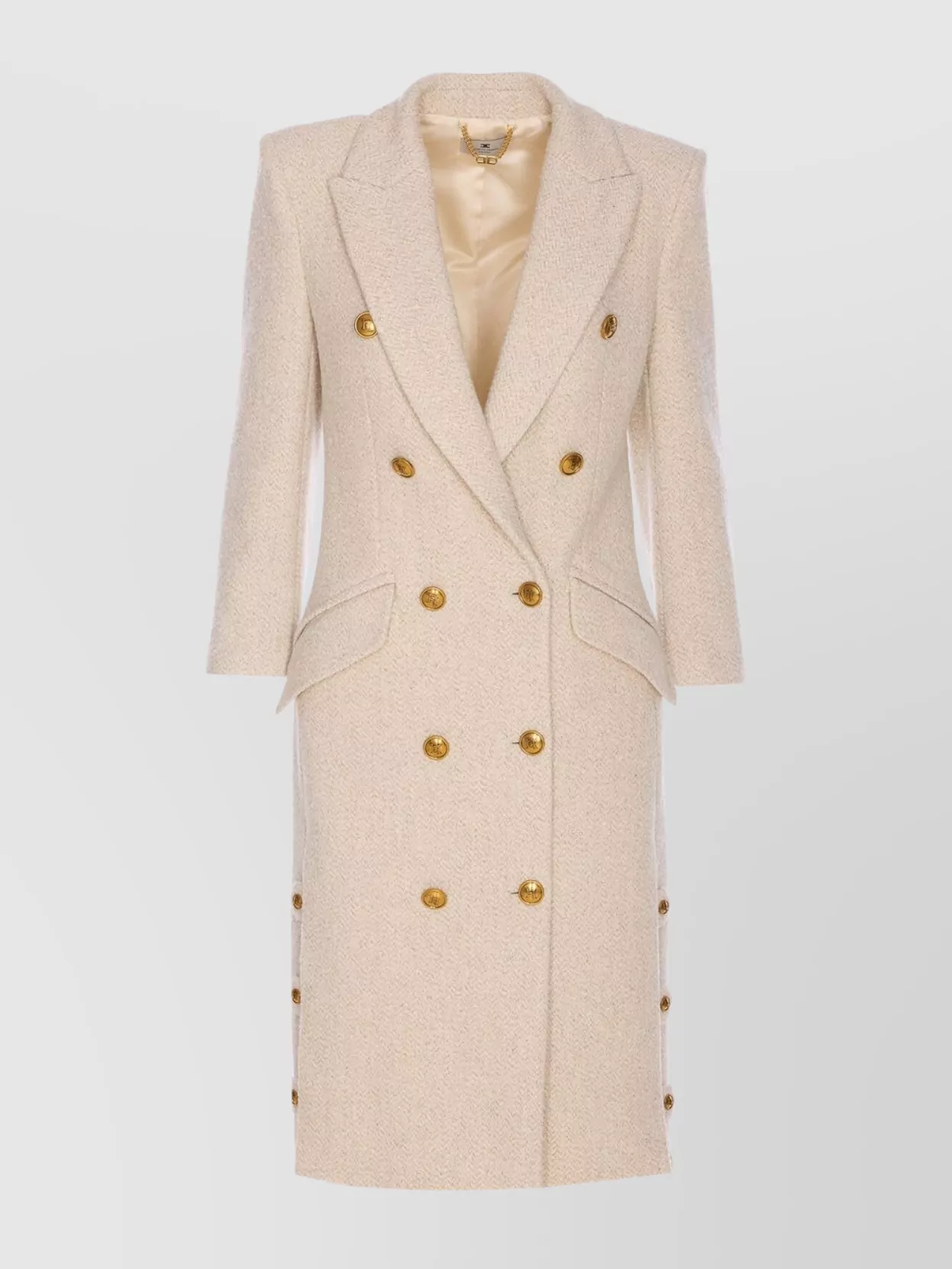 Elisabetta Franchi Boucle' Coat Double Breasted Flap Pockets In White