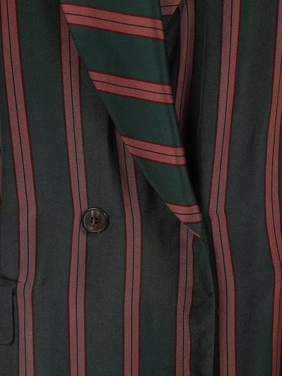 Dries Van Noten Striped Satin Sleeveless Double-Breasted Long Coat