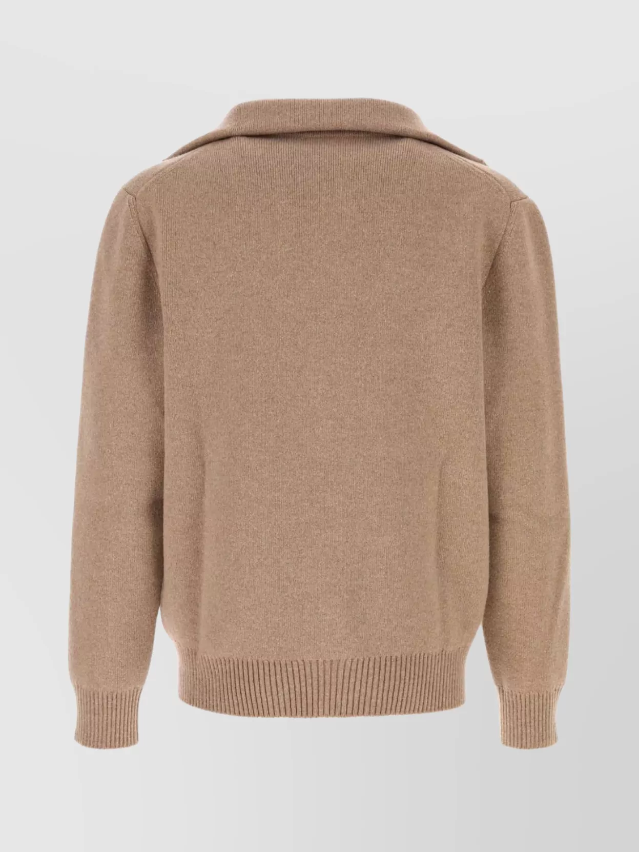 Bottega Veneta Wool Cardigan With Folded Collar And Ribbed Cuffs In Brown