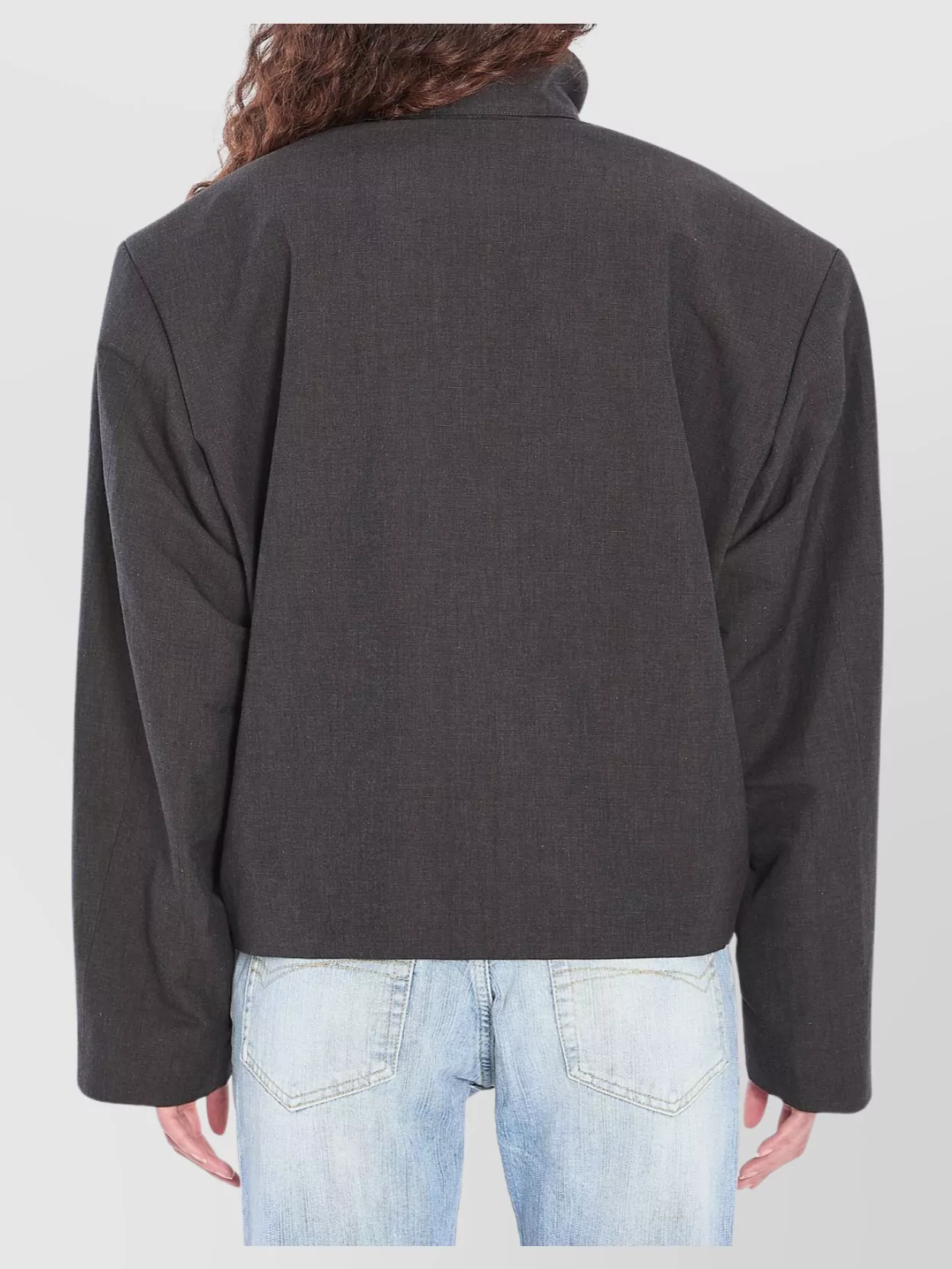 Balenciaga High Collar Linen Cotton Jacket In Gray