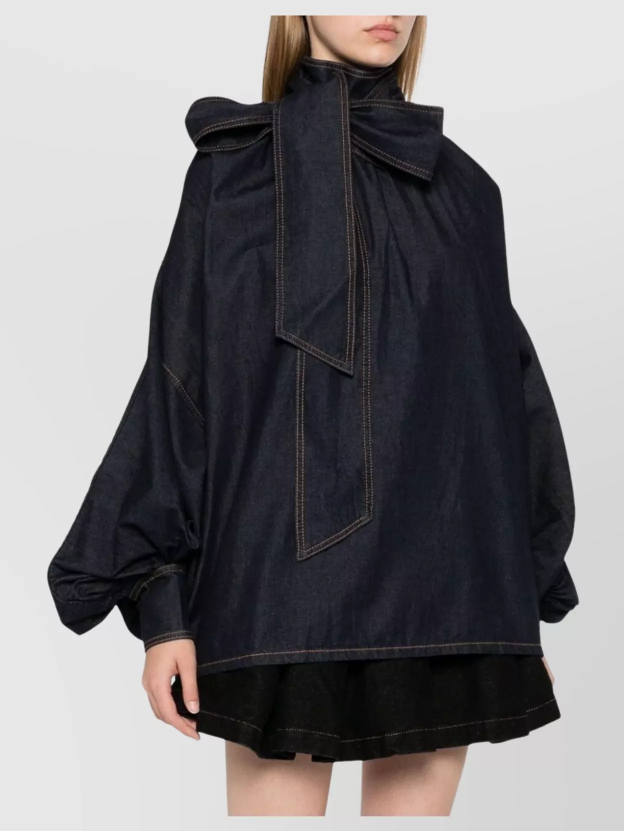 Zimmermann Denim Blouse With Balloon Sleeves And Bow Detail