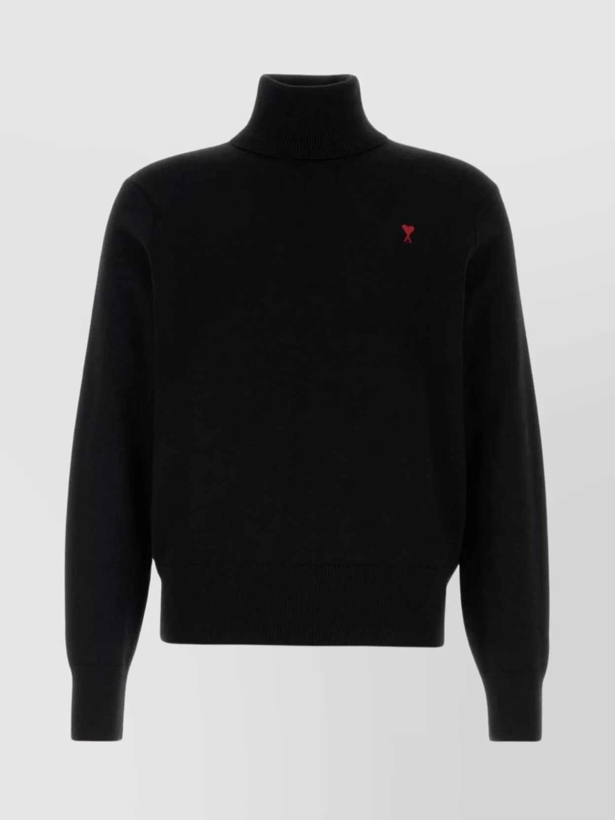 Ami Alexandre Mattiussi Wool Sweater With Turtleneck And Ribbed Finish In Black