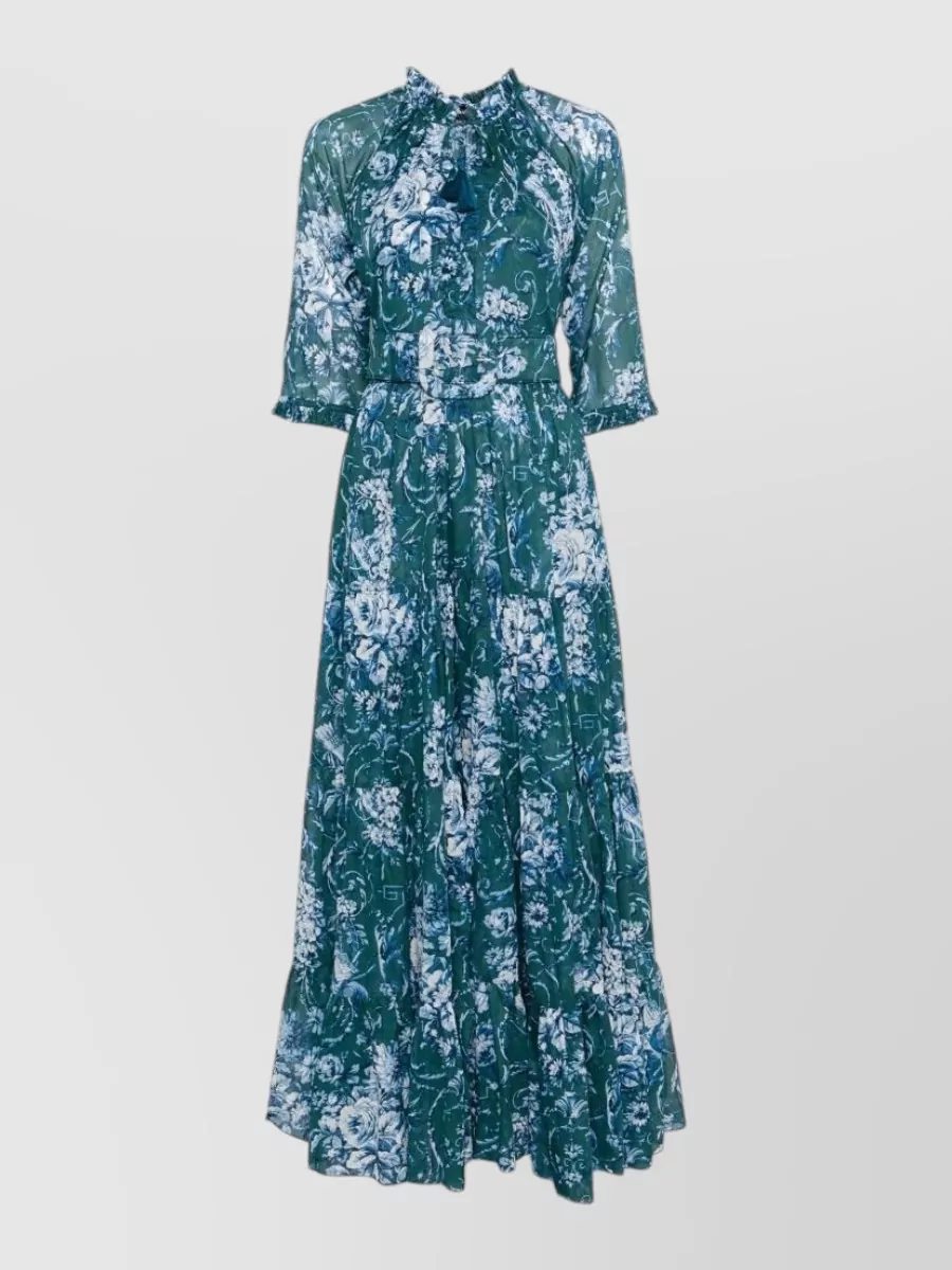 Samantha Sung Cotton floral-print belted gathered maxi dress