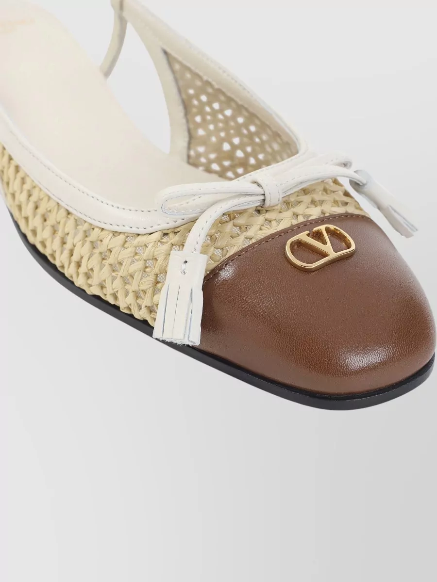 Valentino Garavani Leather Raffia Slingback Mules