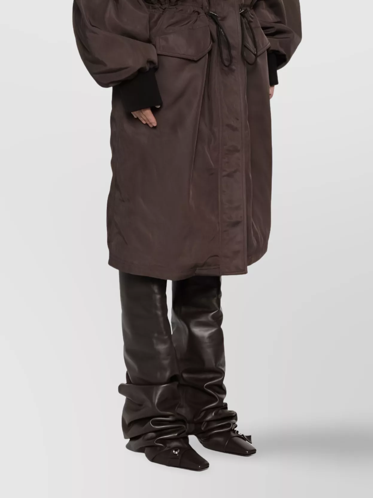 The Attico Long Coat With High Collar And Drawstring Waist