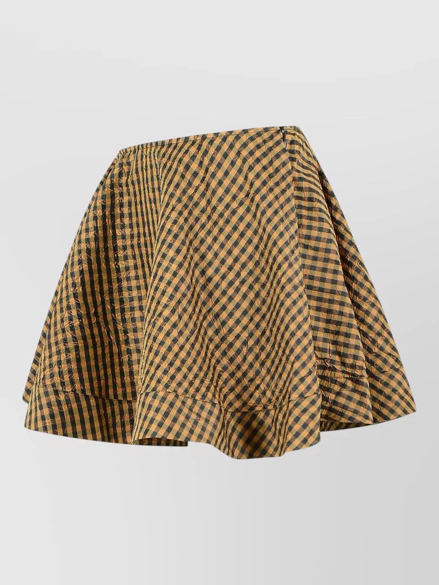 Ganni High Waist Checked Flared Asymmetric Skirt