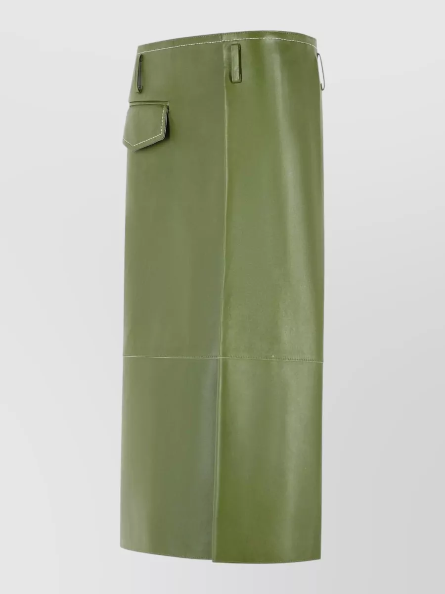 Marni Leather Asymmetric Pocket Midi Straight Skirt