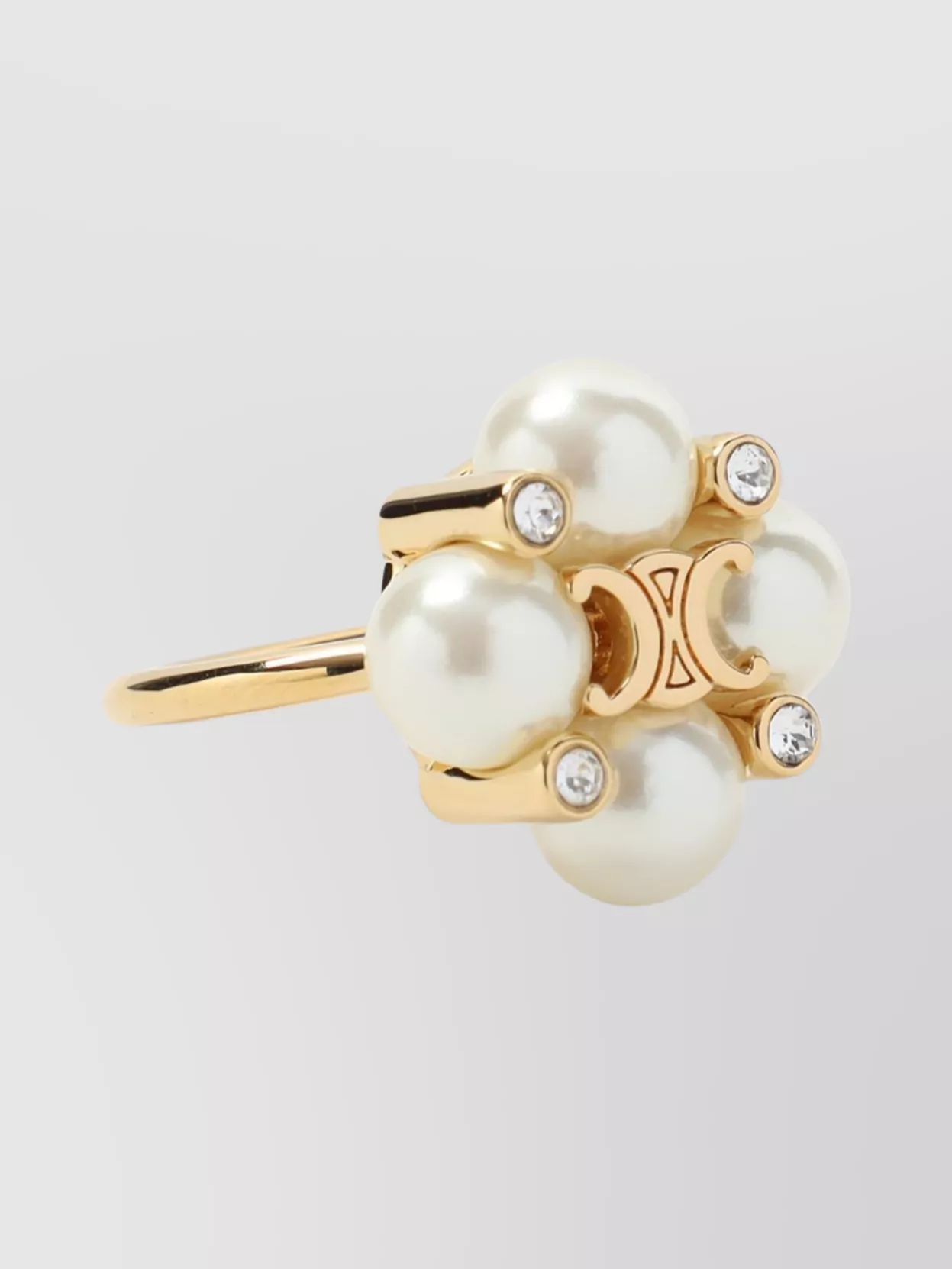 Celine Crystal And Pearl Gold Brass Ring