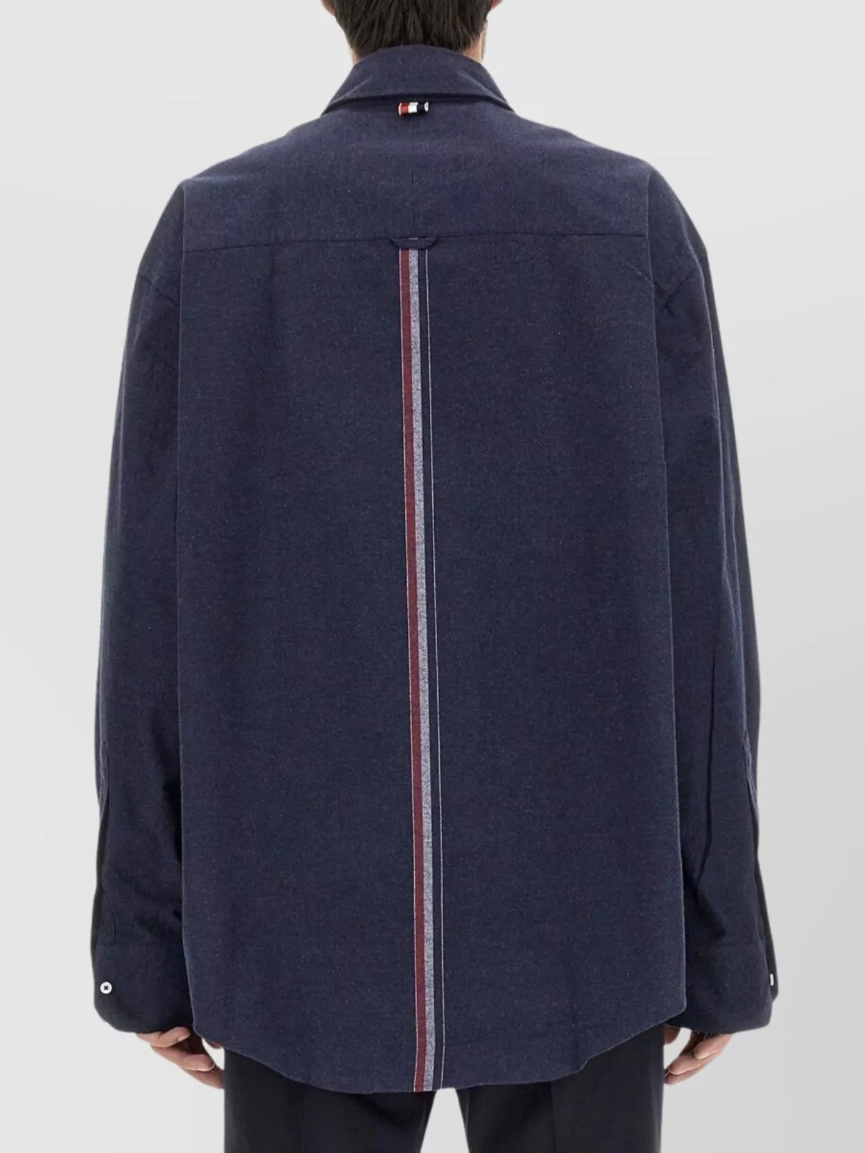 Thom Browne Oversize Long Sleeve Shirt With Pocket And Stripe Detail