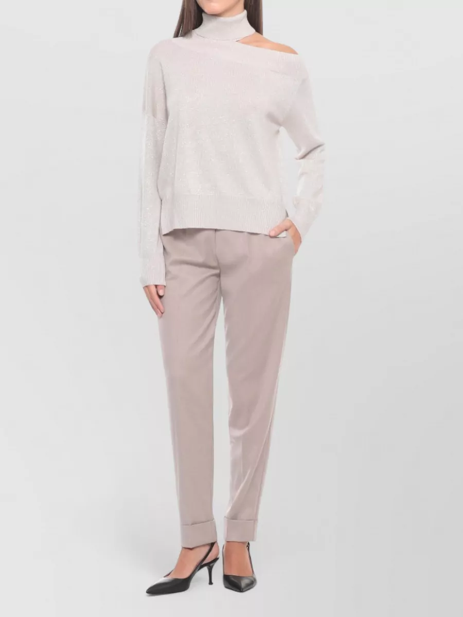 D.exterior Metallic Wool-Blend Cutout High-Neck Jumper