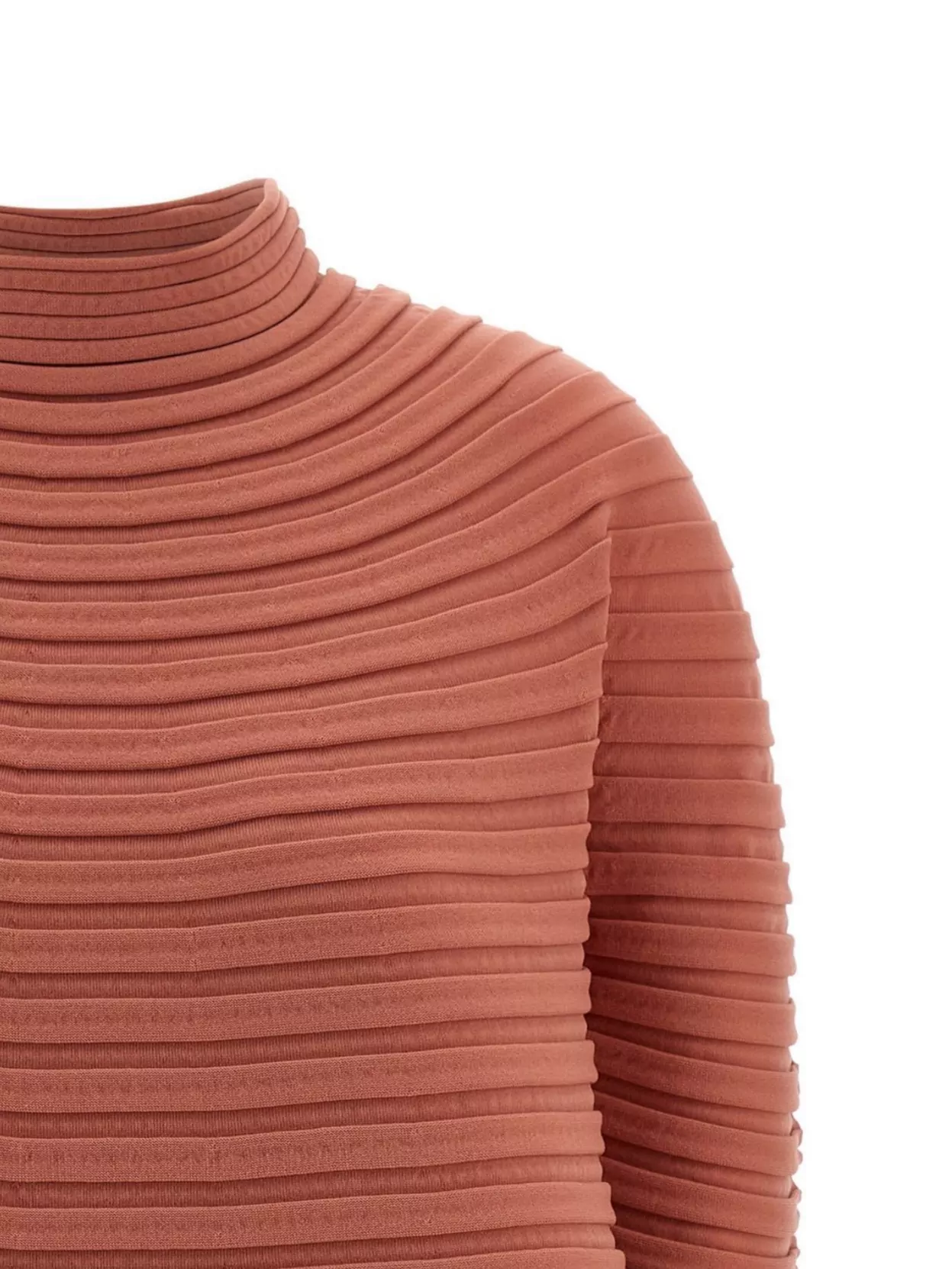 Pleats Please Issey Miyake High Neck Long Sleeve Ribbed Knit Top