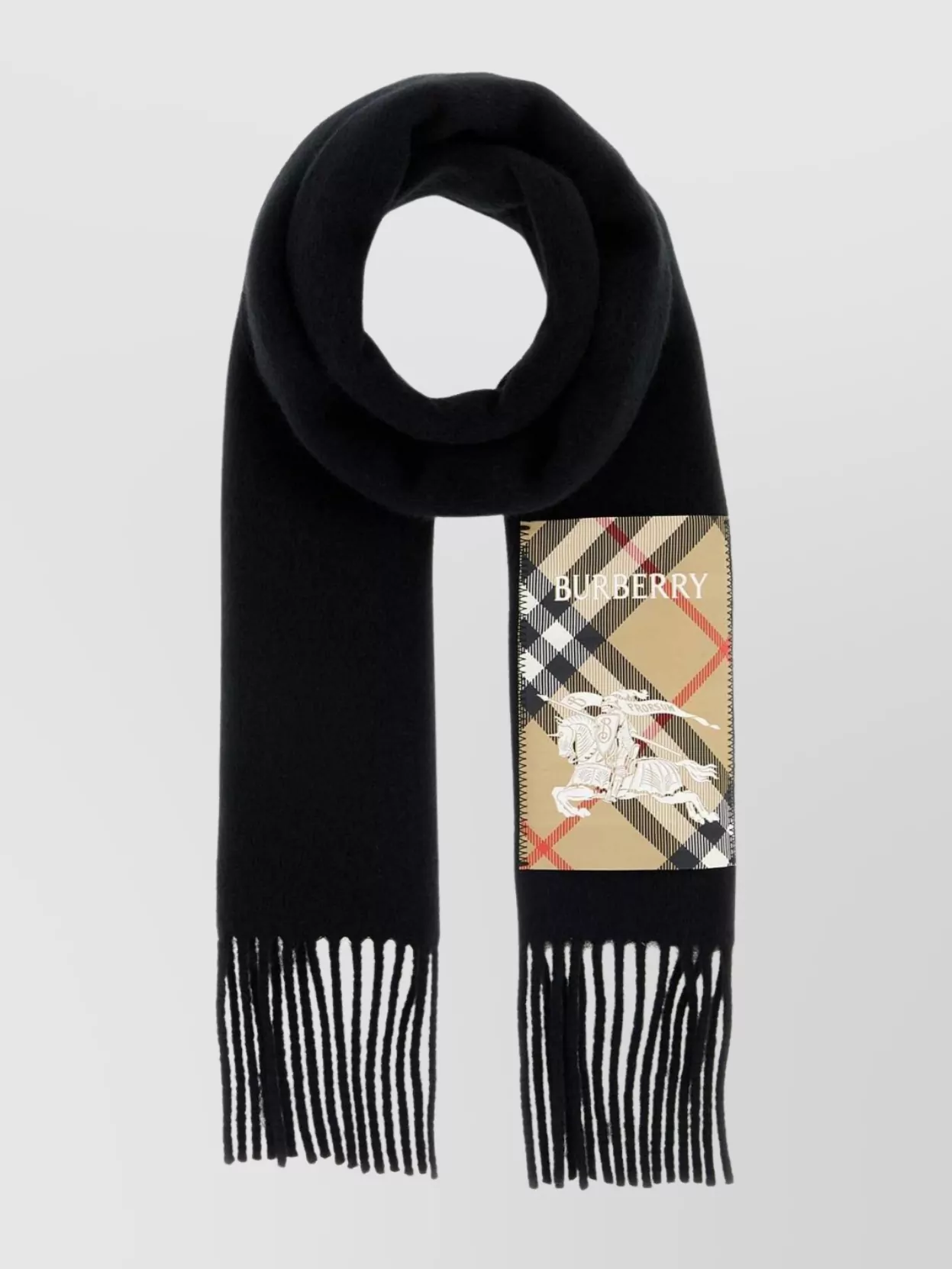 Burberry Cashmere Scarf With Check Pattern And Fringe In Black