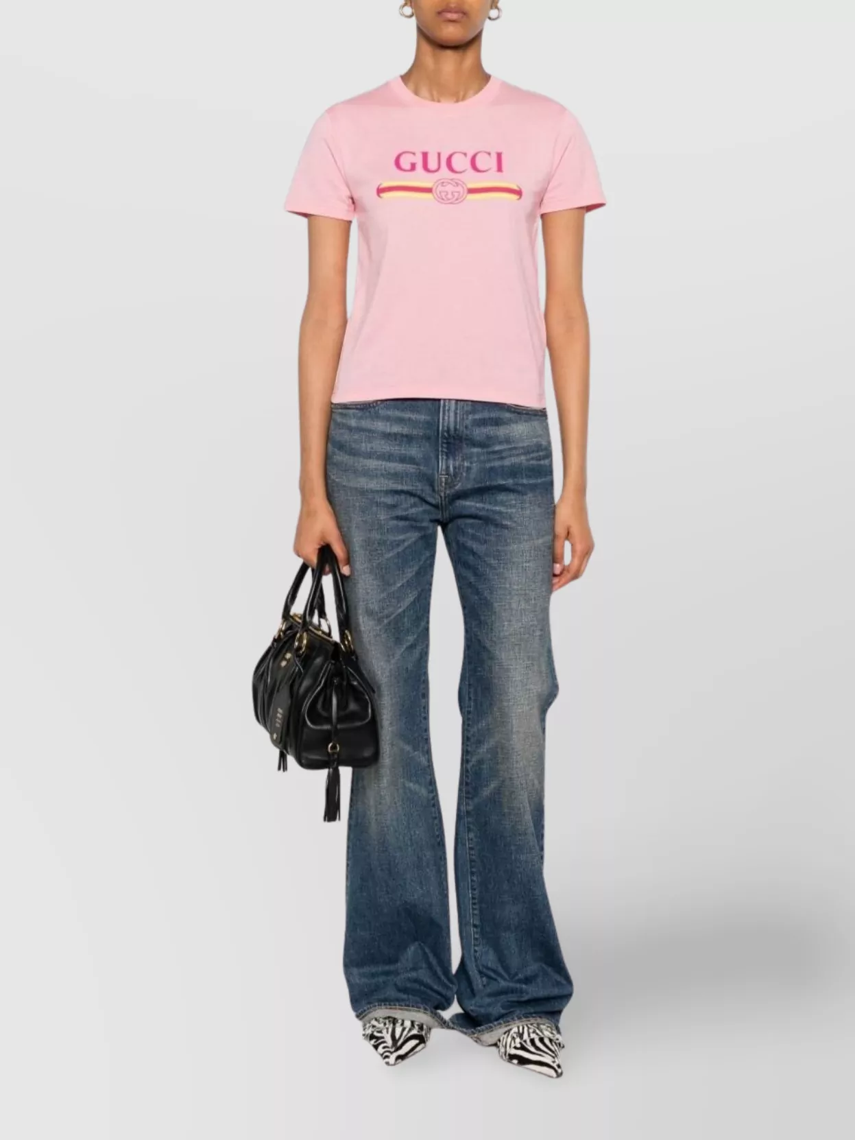 Gucci Women Pink Crewneck T-shirt With Logo Print On The Front In Cotton Woman In Pink