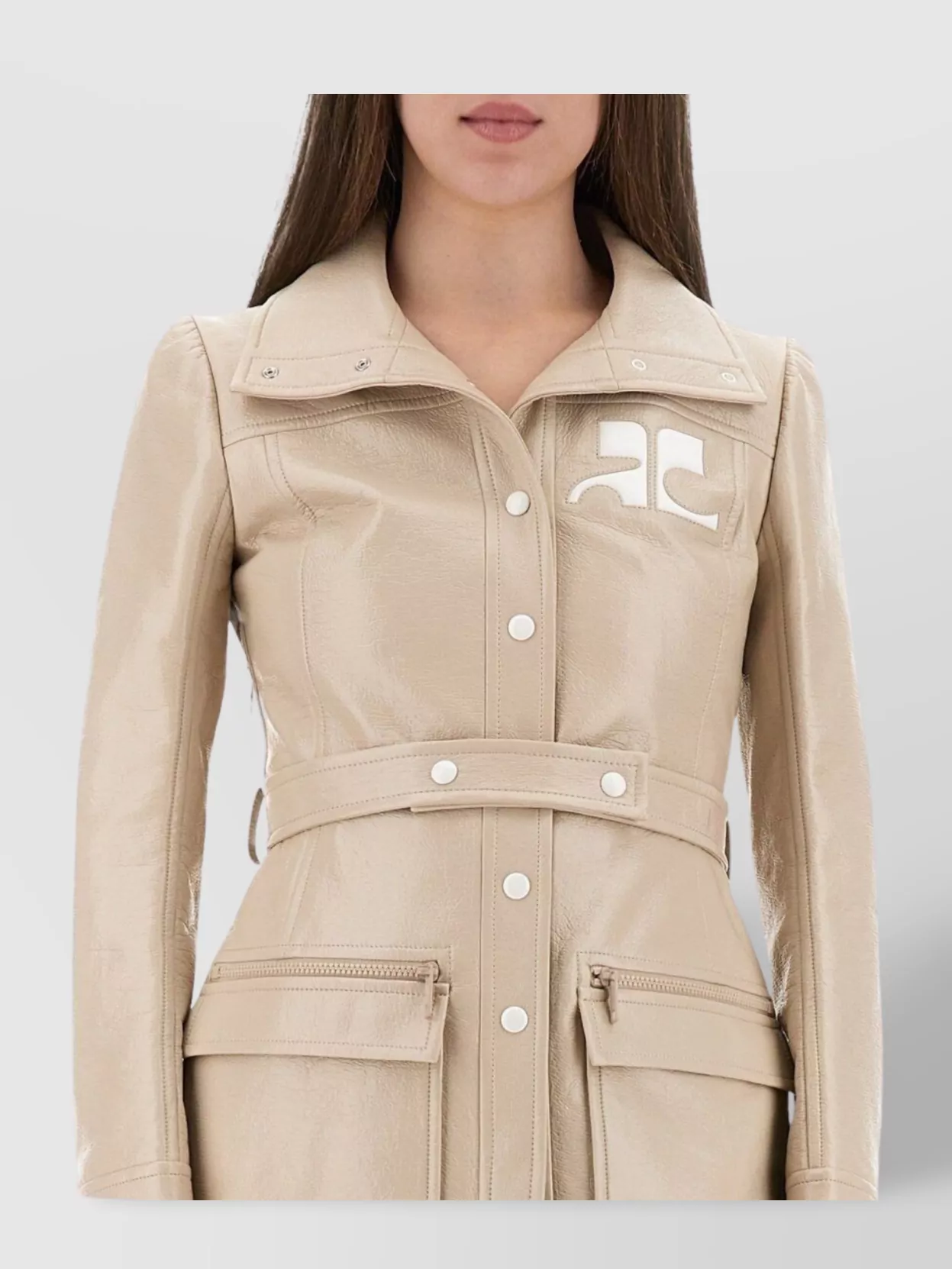 トレンチコート Courreges Courreges belted trench coat Courrèges Waist belted long coat with shiny finish | The