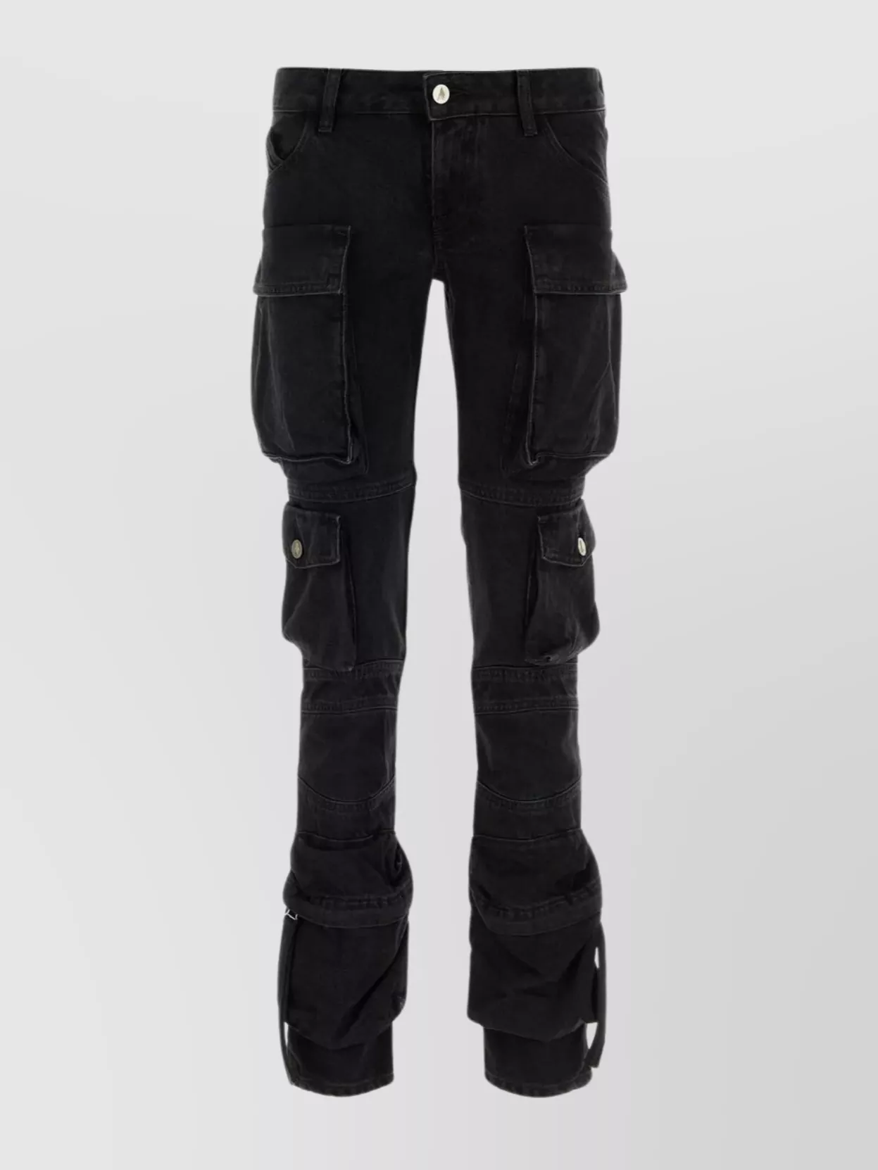 Shop Attico Cargo-style Denim Trousers With Reinforced Knee Stitching In Black