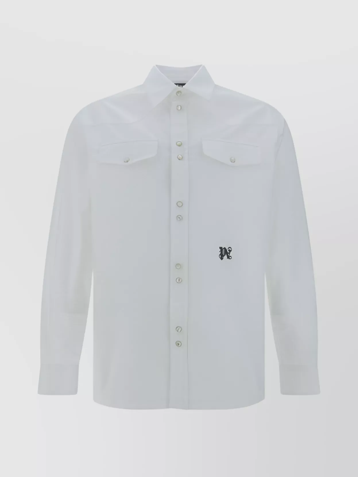 Palm Angels Monochrome Shirt With Chest Pockets And Pearlescent Buttons In White