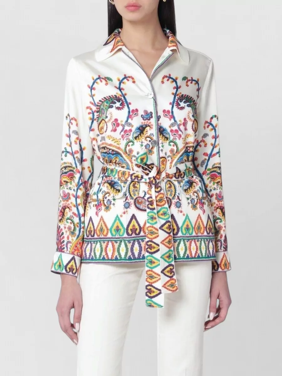 Etro Printed satin belted shirt