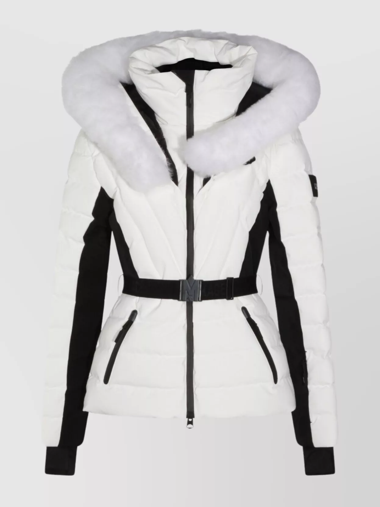 Mackage Quilted Hooded Jacket With Belt And Fur In White