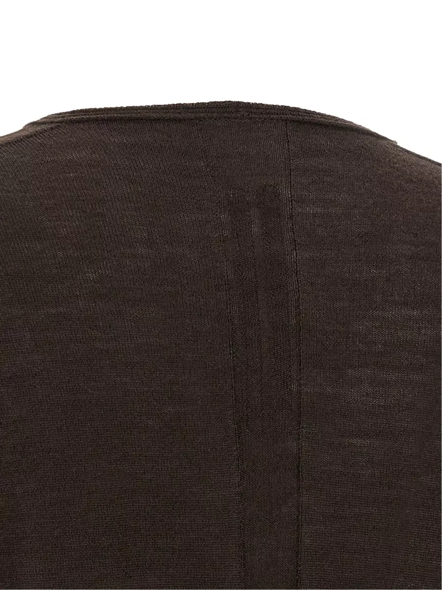 Rick Owens Virgin Wool V-Neck Cropped Long-Sleeve Knitted Top
