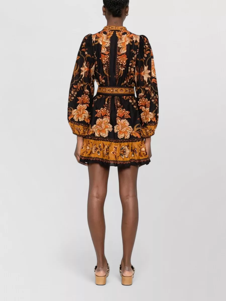 Farm Rio Cotton Floral Print Crew Neck Long Sleeve Mini Dress