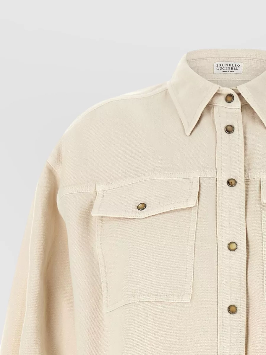 Brunello Cucinelli Cotton Linen Cropped Long-Sleeve Shirt