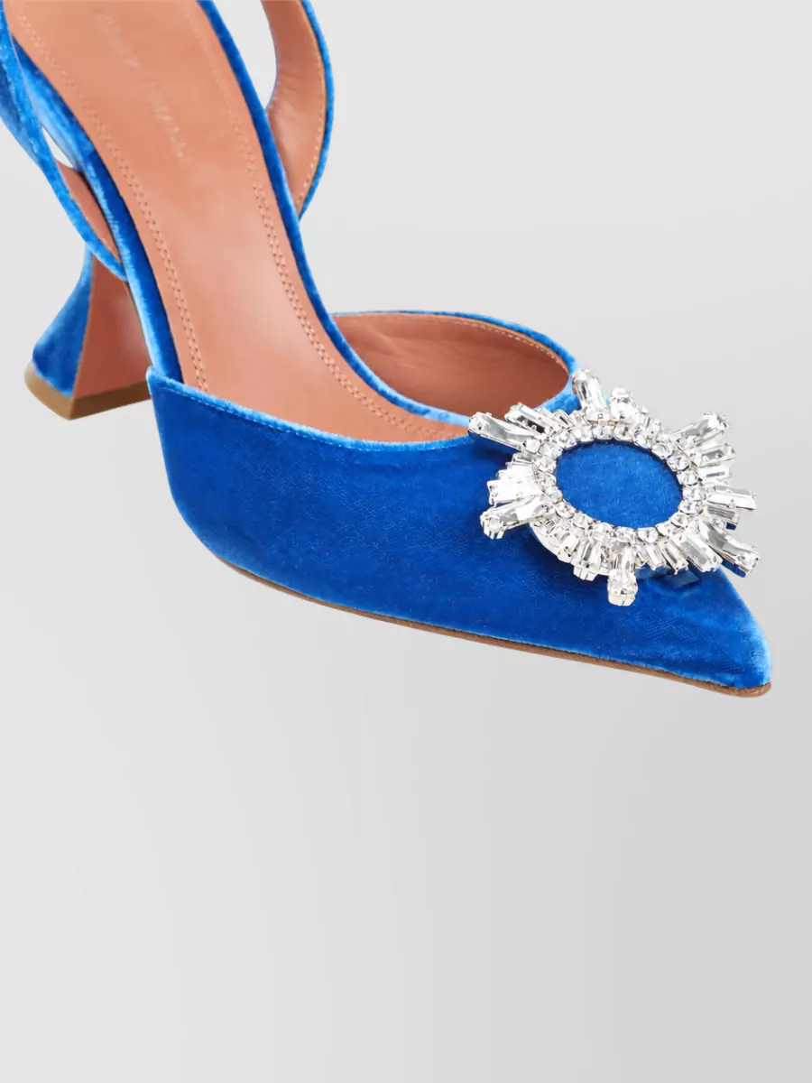 Amina Muaddi Velvet Crystal-Embellished Slingback Mules