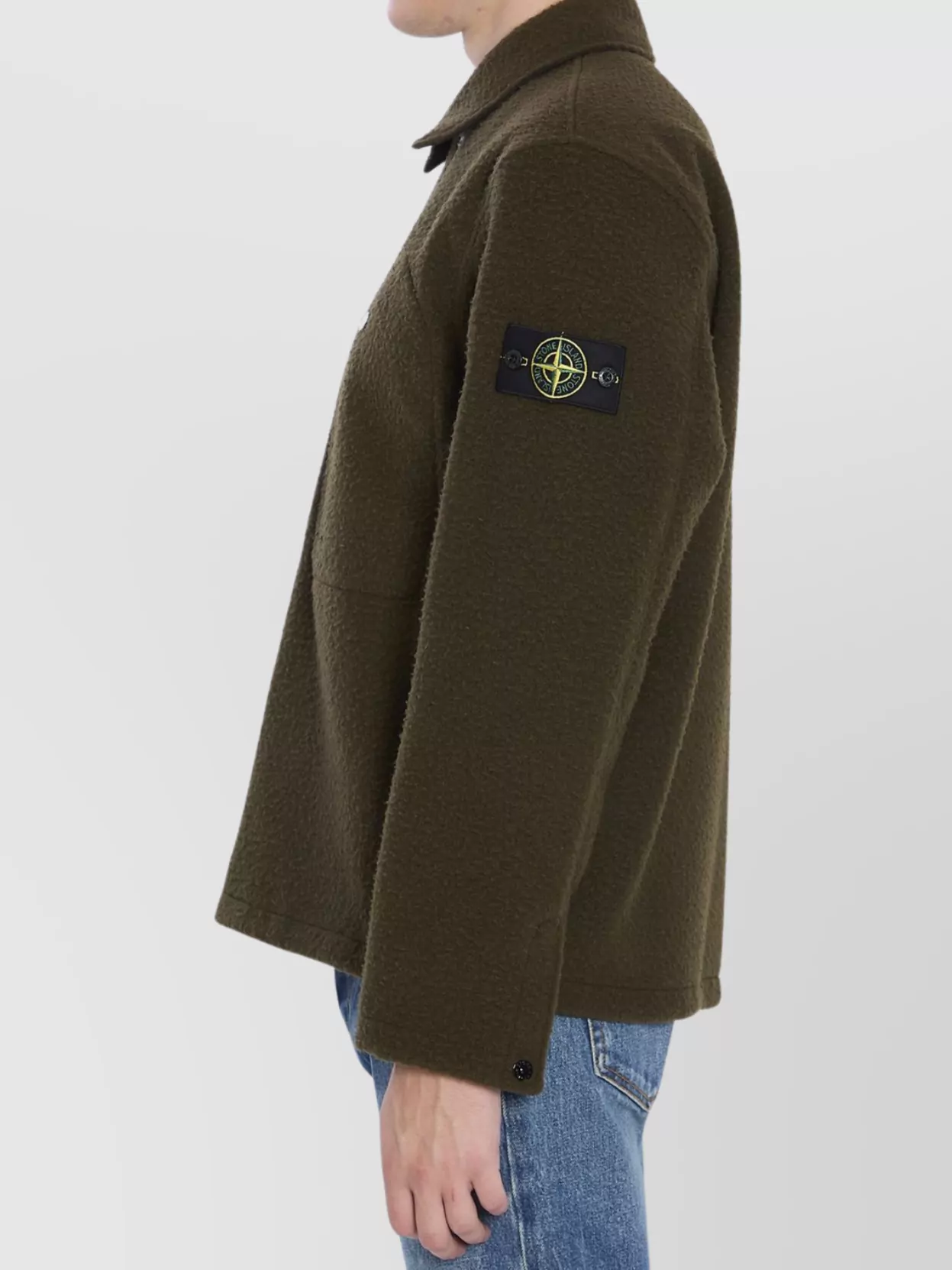 Stone Island Wool Blend Overshirt Buttoned Cuffs In Green