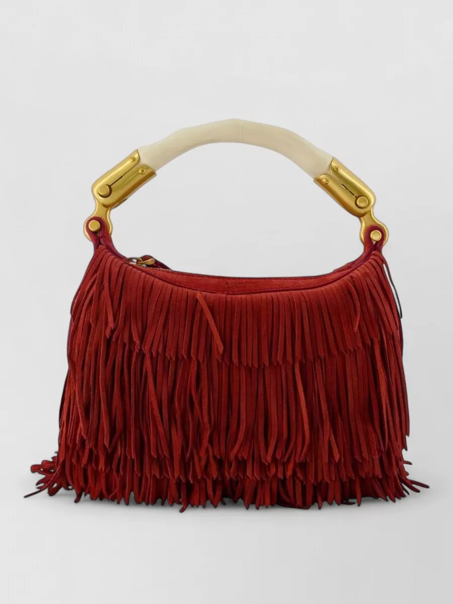 Balmain ebene mini leather fringed shoulder bag