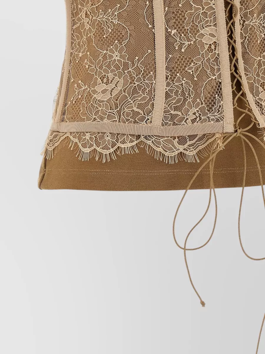 Giuseppe Di Morabito Corset Style Lace Panel Short Sleeve Top