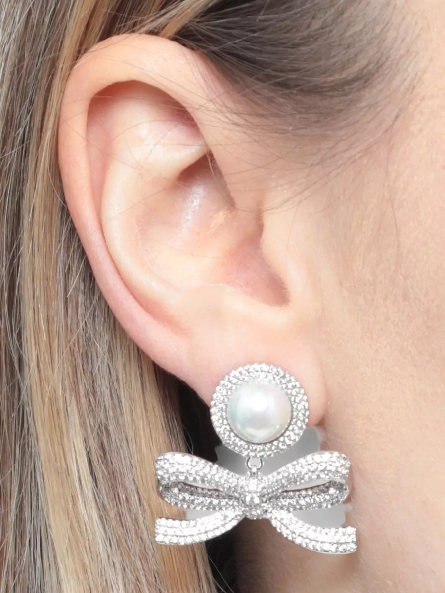 Self-Portrait Crystal-Embellished Bow Drop Earrings