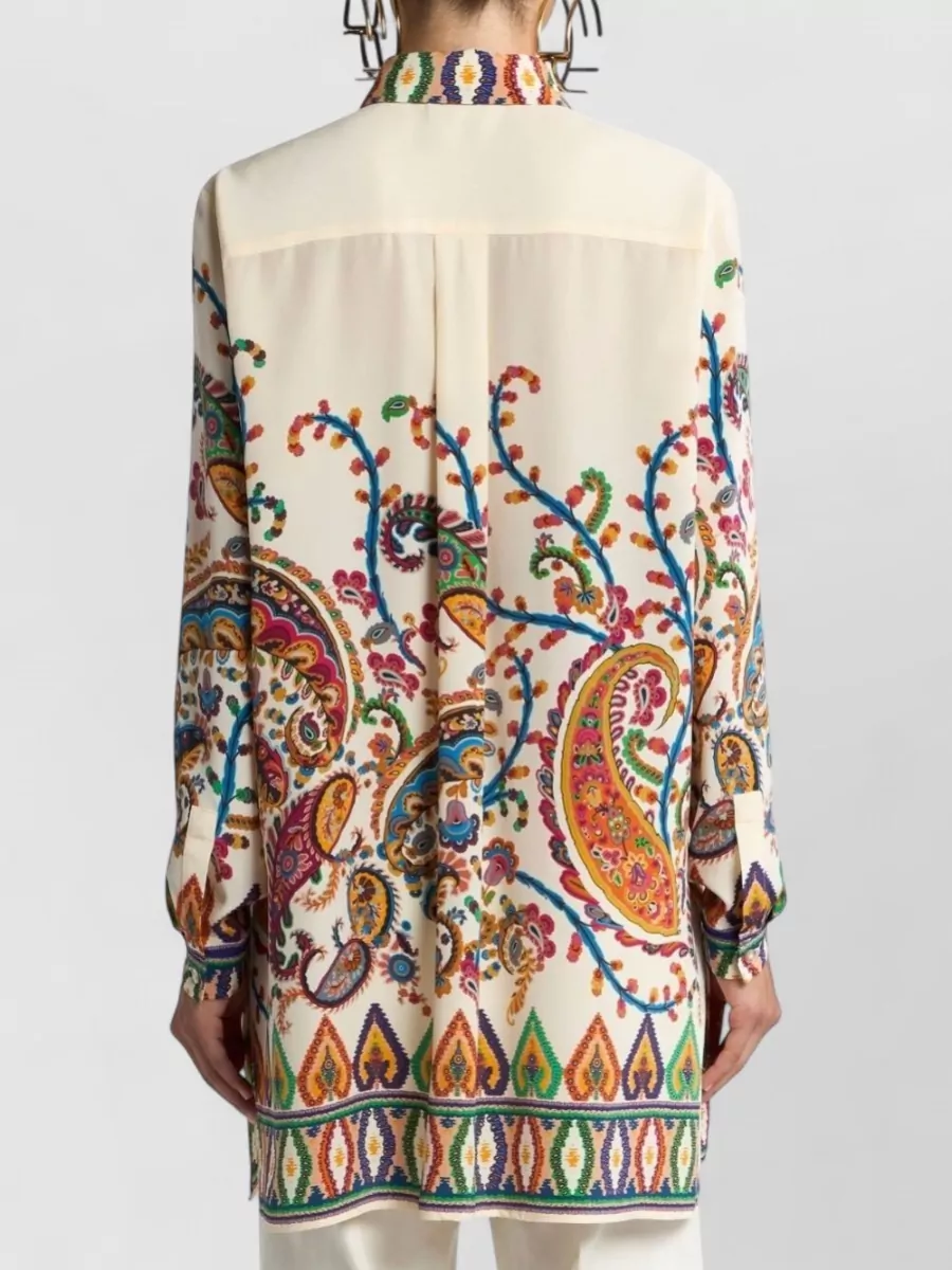 Etro Long Sleeve Nylon Silk Paisley Trim Top