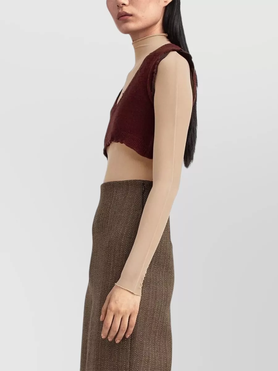 Maison Margiela Virgin Wool Distressed Cropped V-Neck Sleeveless Ribbed Knitted Top