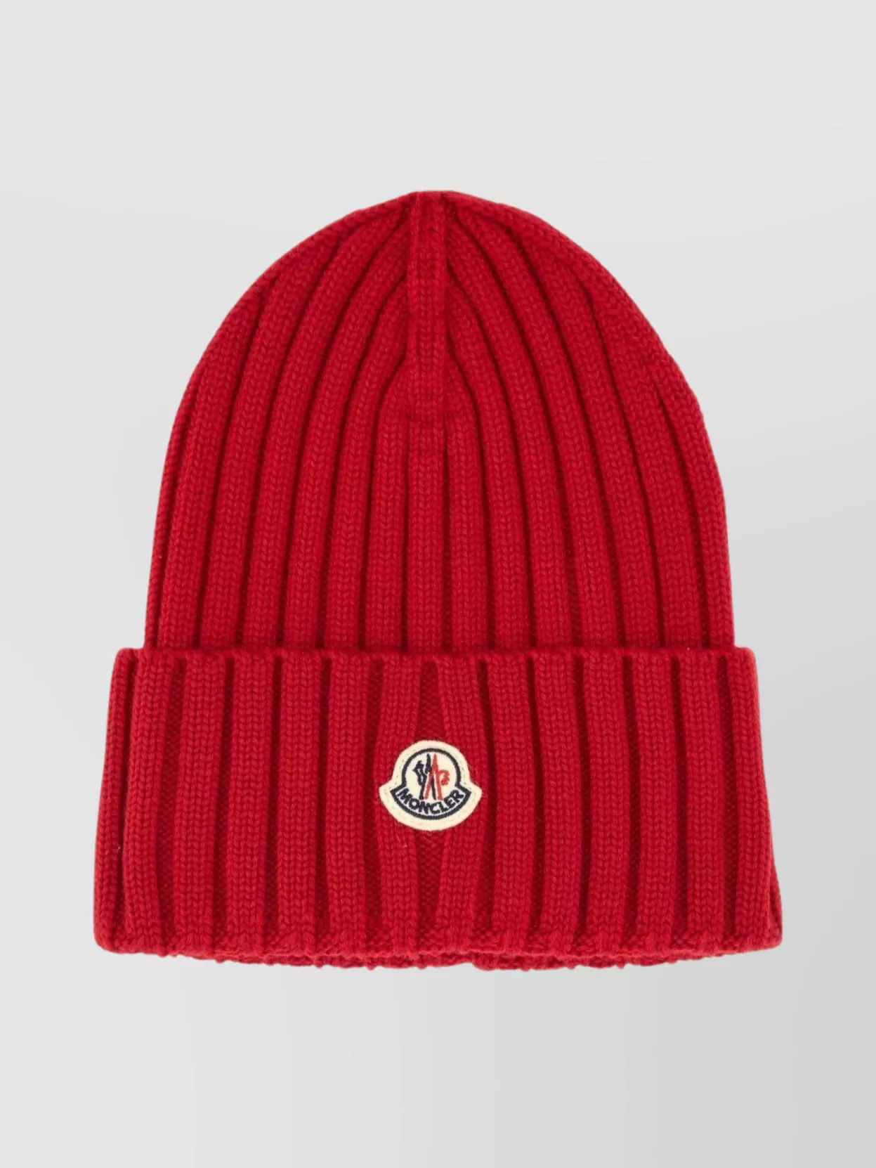 Moncler Logo Ribbed Hat Turn-up Brim In Red