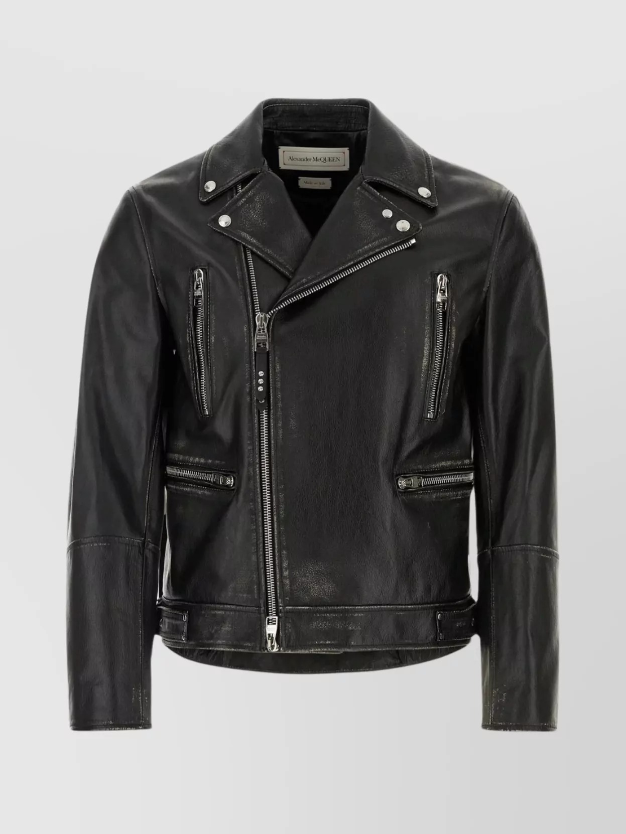 Shop Alexander Mcqueen Leather Jacket With Adjustable Hem Straps In Black