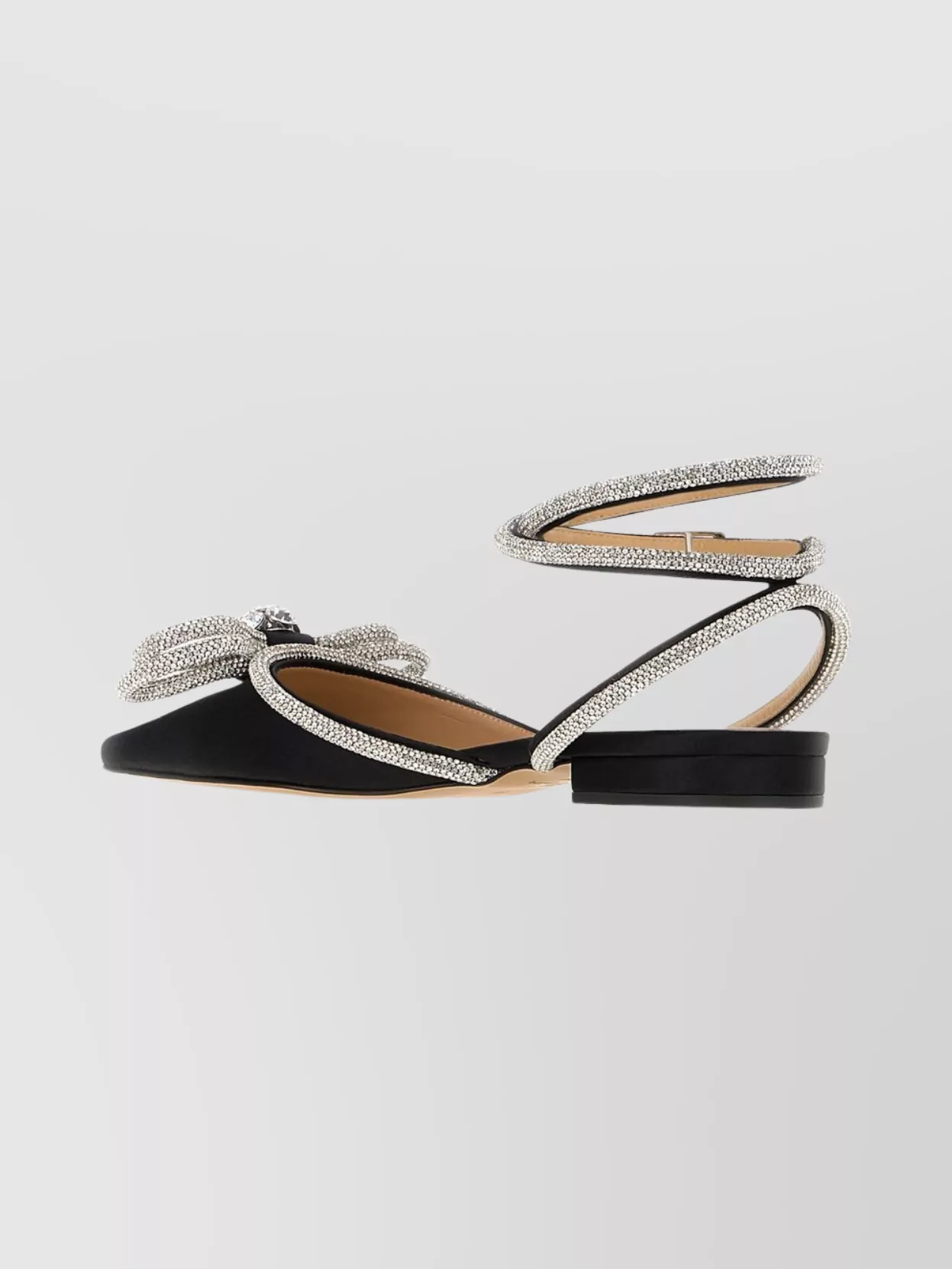 Mach&mach Double Bow Embellished Pointed Toe Ballerinas In Black