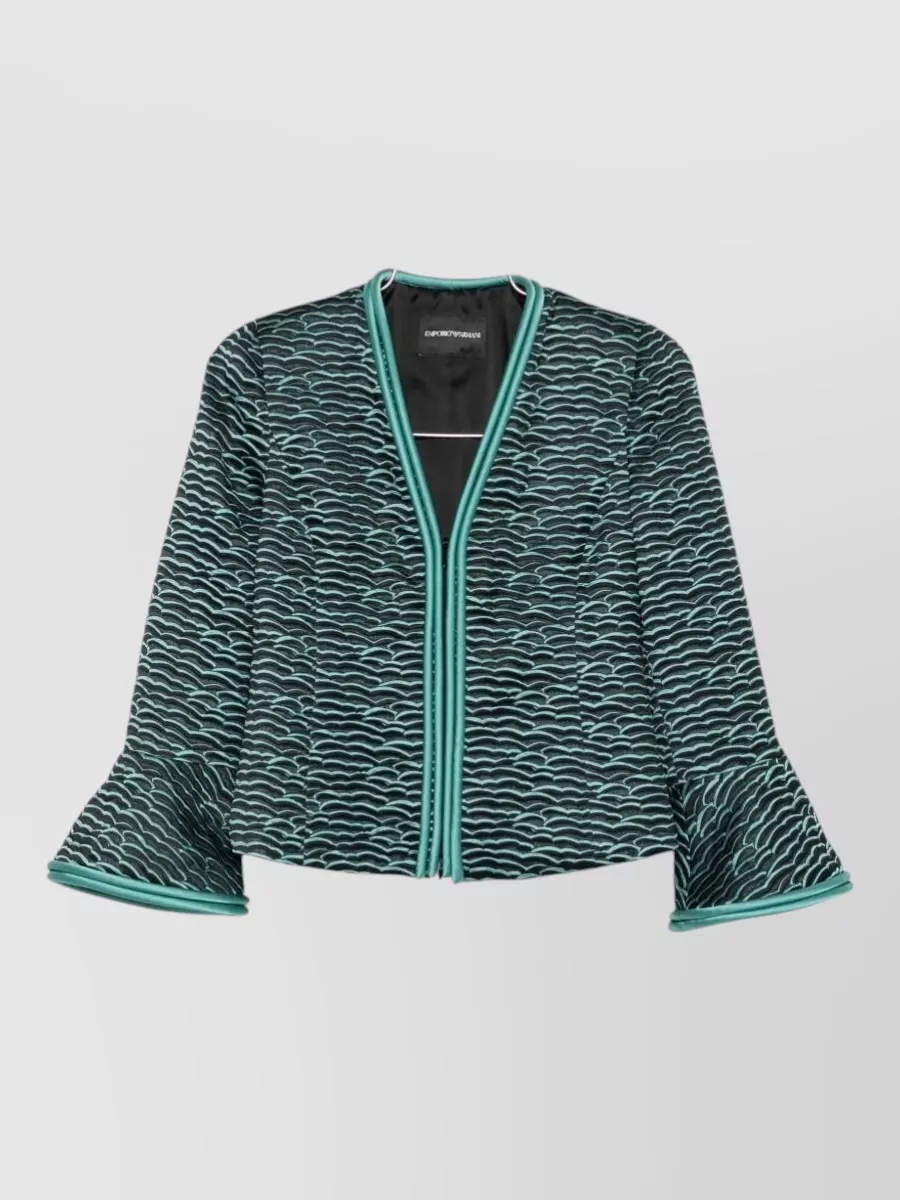 Emporio Armani Textured v-neck ruffled-sleeve jacket