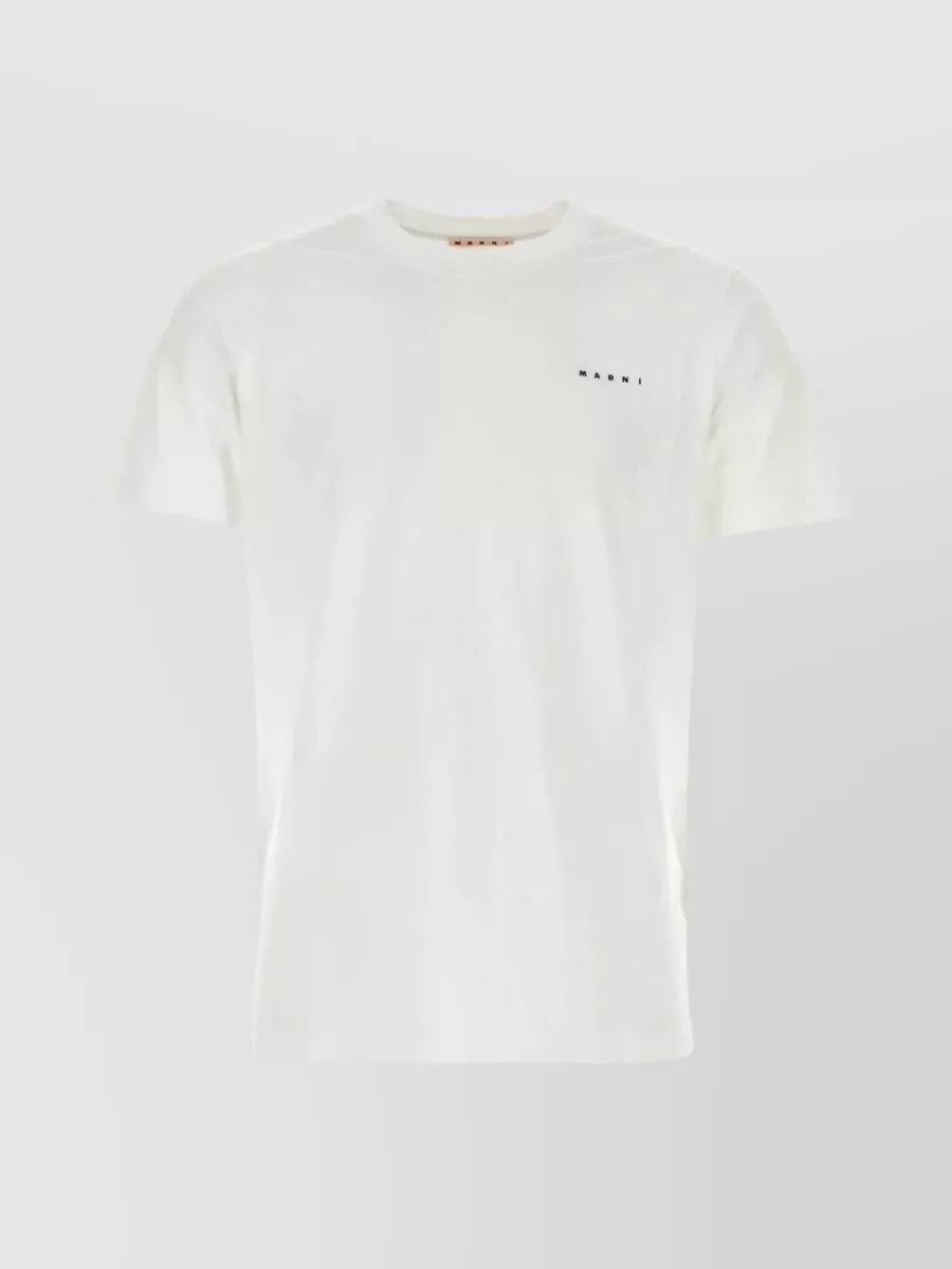 Shop Marni Ribbed Crew-neck Cotton T-shirt With Short Sleeves In White