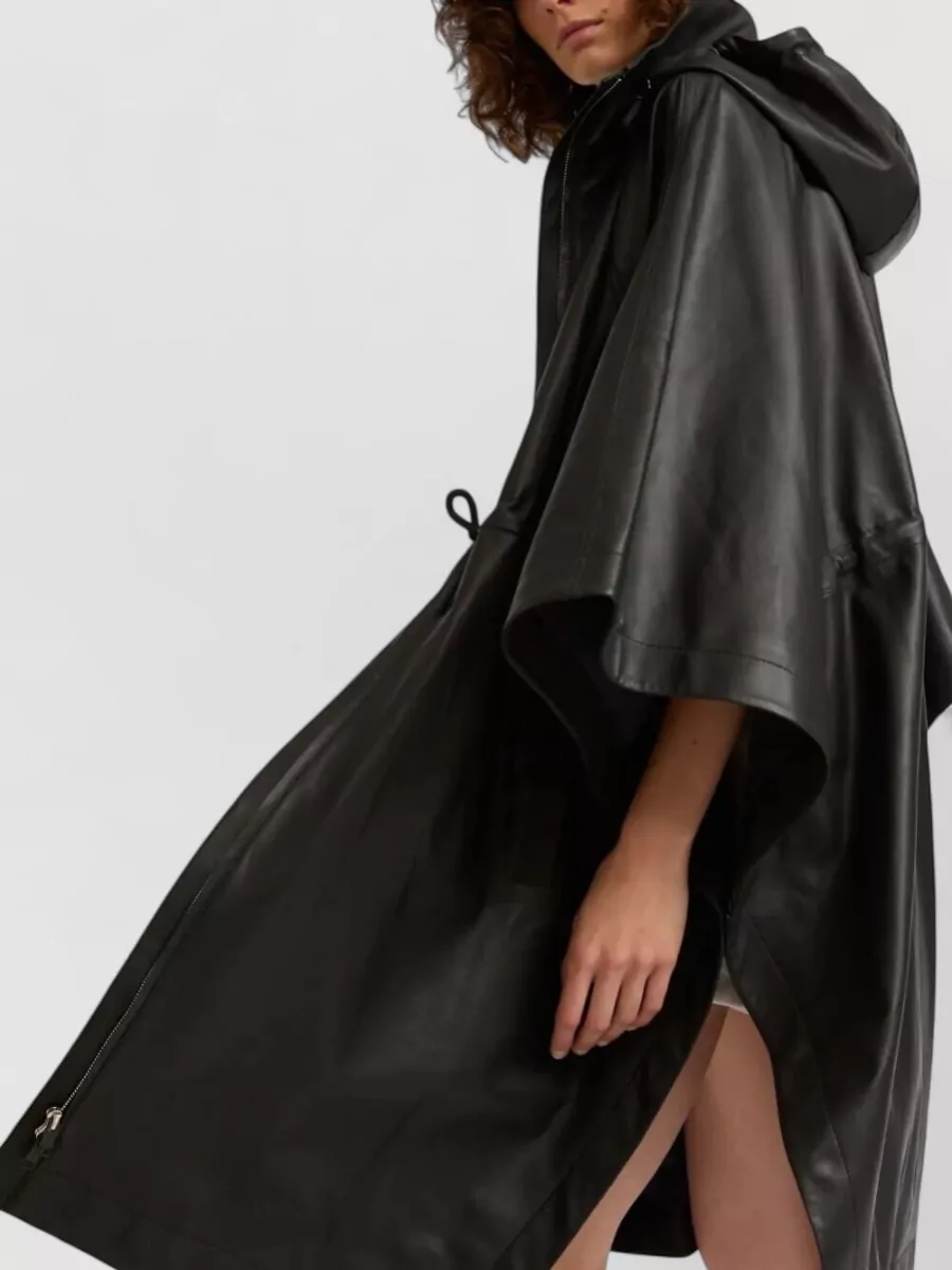 Yves Salomon Leather Drawstring-Waist Cape
