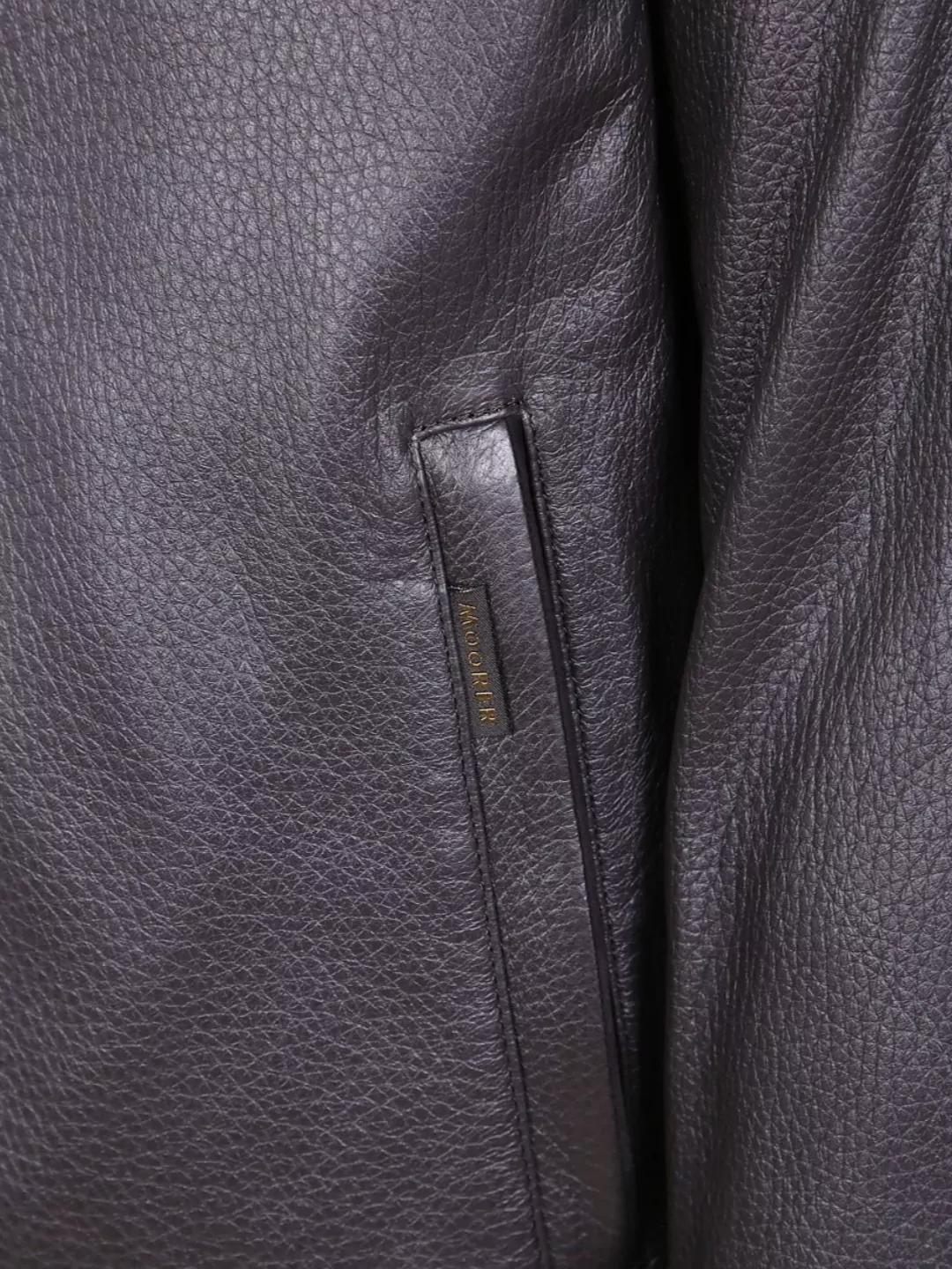 Moorer Textured Leather Jacket Fur Collar In Gray
