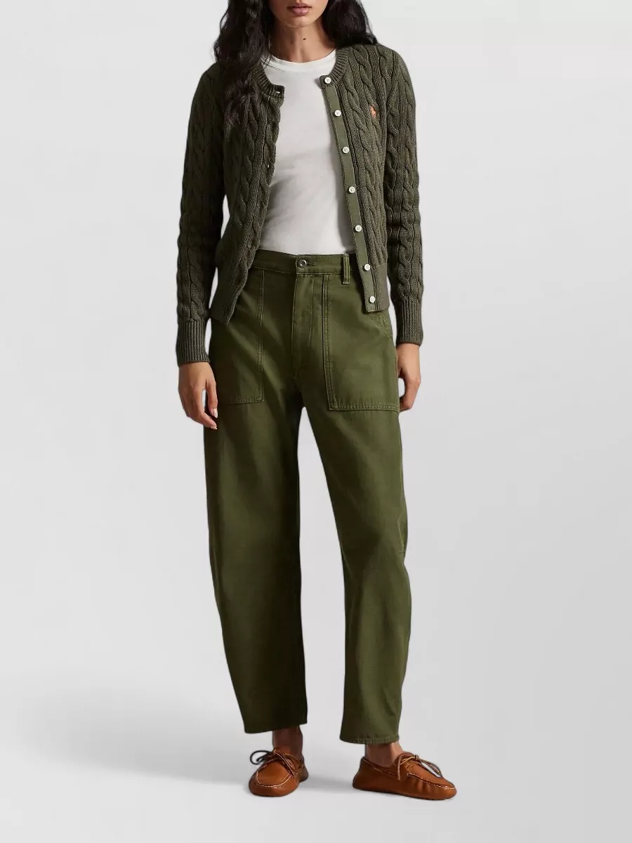 Polo Ralph Lauren Cable Knit Fitted Cardigan With Crew Neck