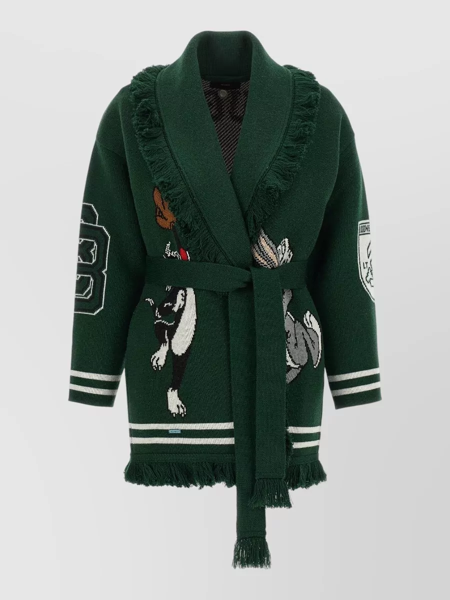 Alanui wool fringed shawl collar belted cardigan