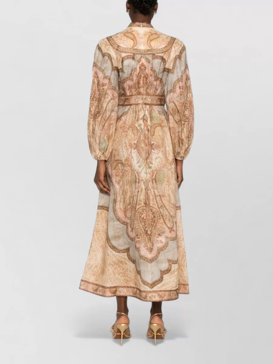 Zimmermann Linen Maxi Dress Paisley Sheer Long Sleeves