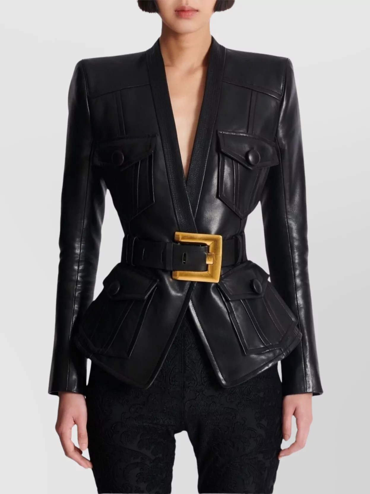 Balmain Belted Buttoned Blazer Pockets