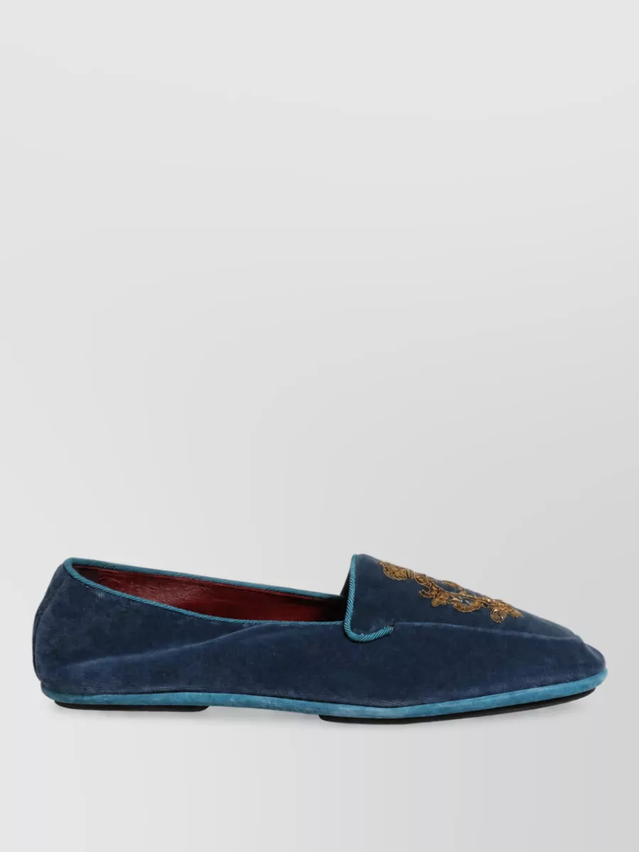 Dolce&Gabbana Leather Velvet Embroidered Slippers