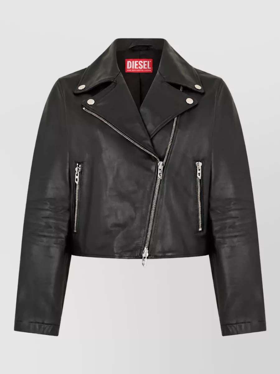 Diesel Leather cropped mandarin collar jacket