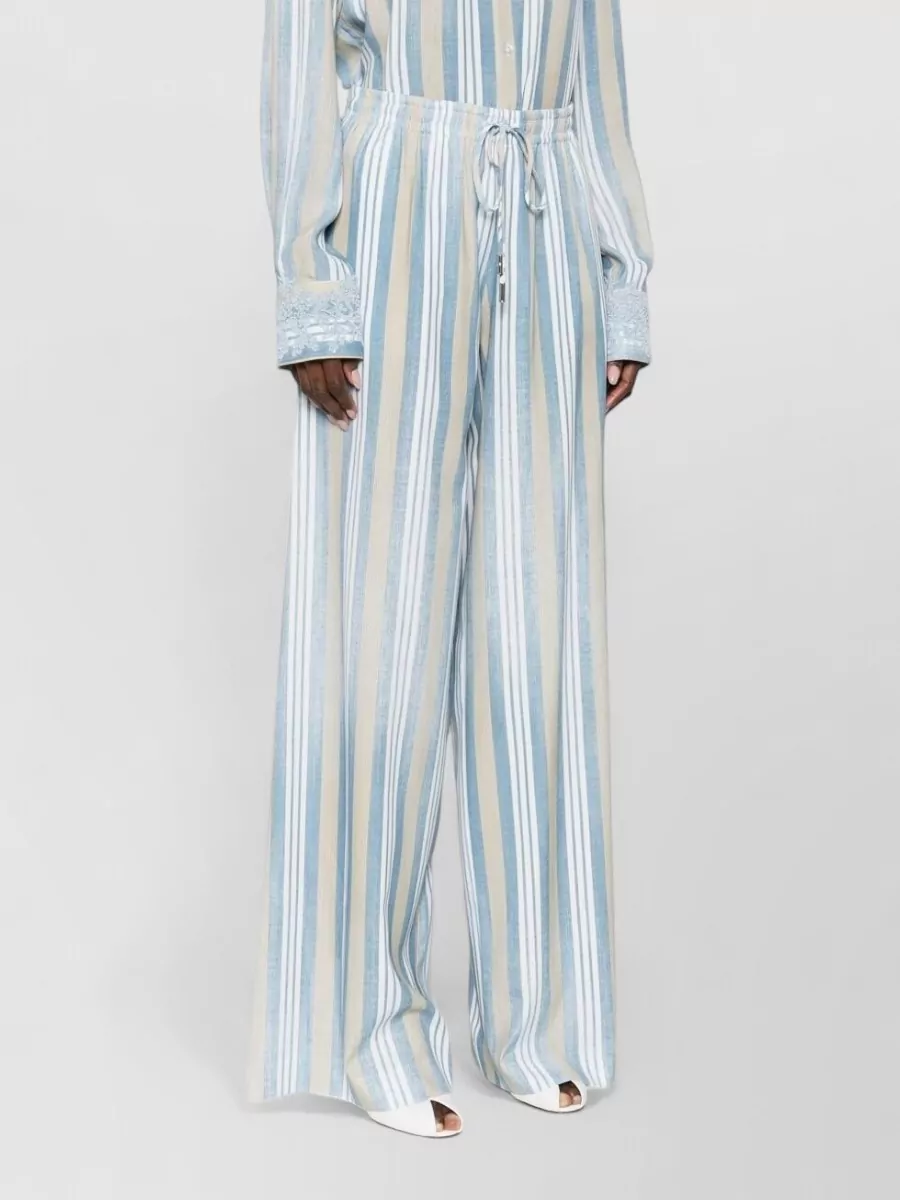Ermanno Scervino Striped Wide Leg Trousers Featuring Side Pockets