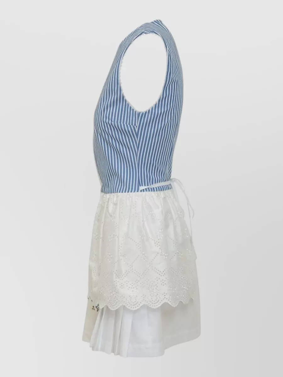 Msgm Sleeveless Lace Dress Striped Bodice Floral Skirt