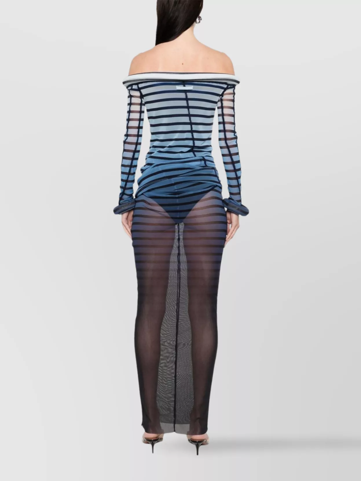 Jean Paul Gaultier Elegant Mesh Boat Neck Long Dress With 3d Collar And Cuff In Multi